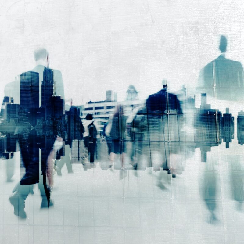 Abstract blurred business people commuting during rush hour