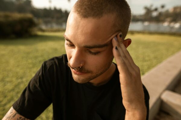 Close Up of a Stressed Man suffering from Schizoaffective Disorder